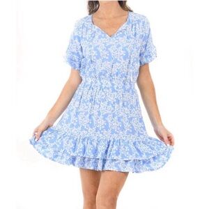 Walker & Wade Courtney Short Sleeve Mini Dress Floral Periwinkle White Medium